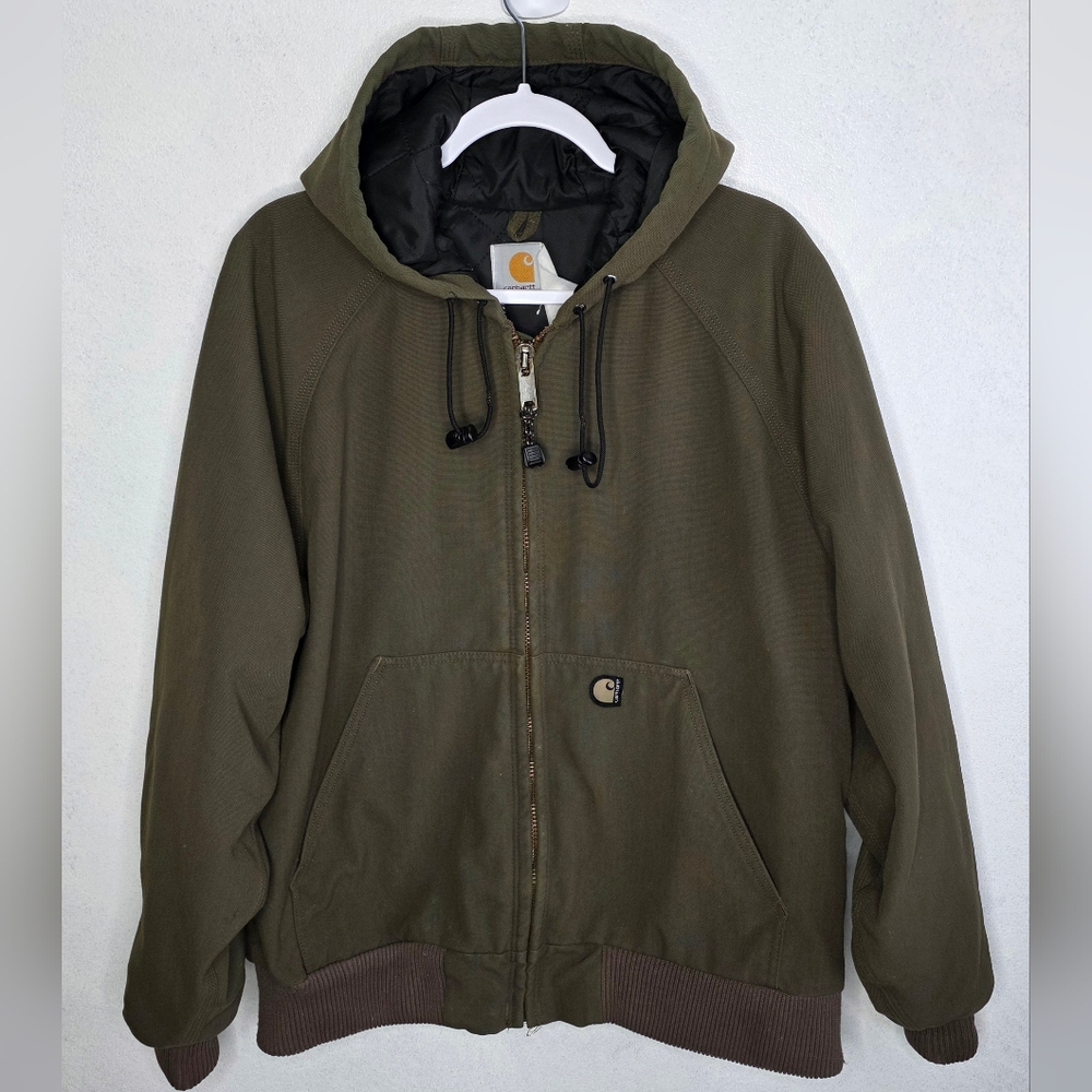 Carhartt J130 Hooded Green Washed Duck Insulated Active Jacket Mens Size Large